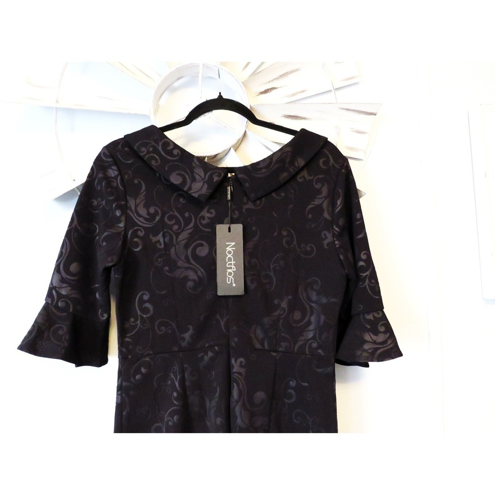 NWT Noctflos Retro Floral Trumpet Bell Sleeve Vintage Business Sheath Dress L - Picture 5 of 8
